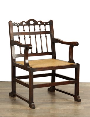 Lot 1534 - A GEORGE II MAHOGANY DRUNKARD'S ARMCHAIR