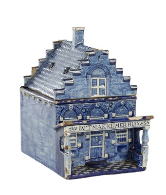 Lot 34 - A 19TH CENTURY DELFTWARE BLUE AND WHITE TABACCO JAR