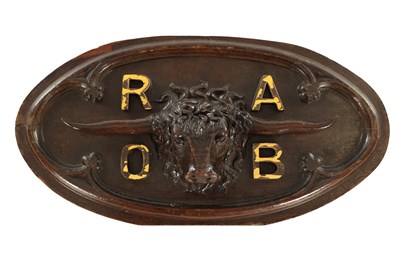 Lot 978 - A 19TH CENTURY CARVED OAK WALL PLAQUE FOR THE ROYAL ANTEDILUVIAN ORDER OF BUFFALOES (RAOB)