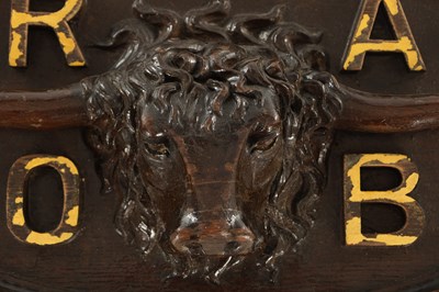 Lot 978 - A 19TH CENTURY CARVED OAK WALL PLAQUE FOR THE ROYAL ANTEDILUVIAN ORDER OF BUFFALOES (RAOB)