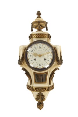 Lot 1296 - RALPH DEWY, PARIS. A 19TH CENTURY WHITE MARBLE AND ORMOLU MOUNTED CARTEL WALL CLOCK
