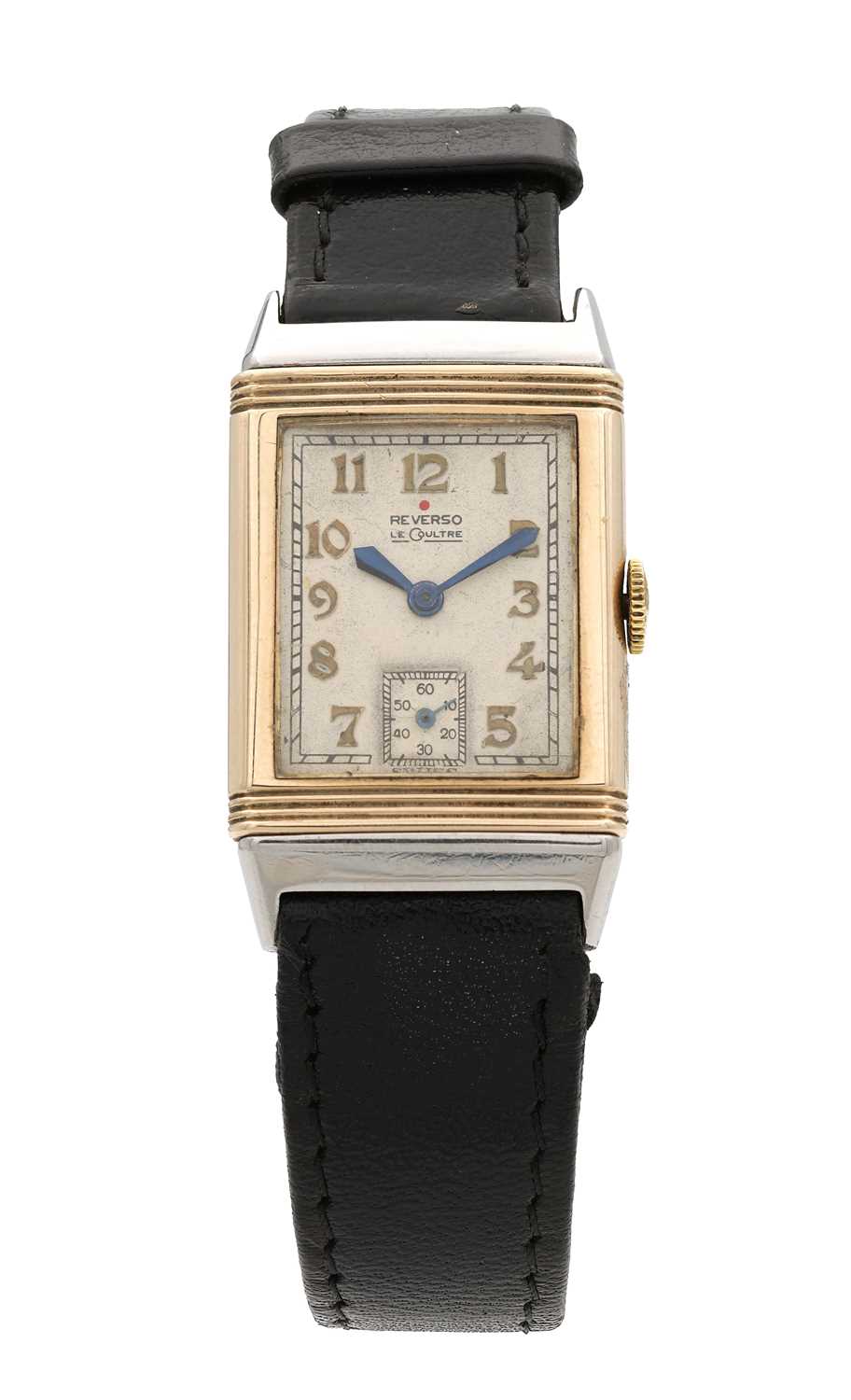 Lot 1209 - A 1930'S STEEL AND 9CT GOLD LECOULTRE REVERSO WRIST WATCH