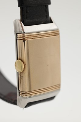 Lot 1209 - A 1930'S STEEL AND 9CT GOLD LECOULTRE REVERSO WRIST WATCH