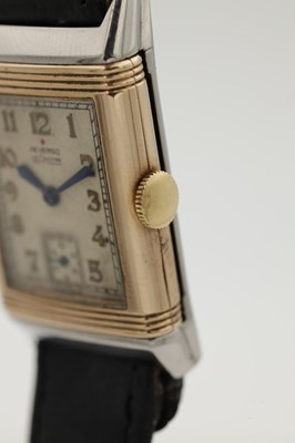 Lot 1209 - A 1930'S STEEL AND 9CT GOLD LECOULTRE REVERSO WRIST WATCH