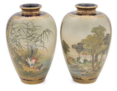 Lot 591 - A PAIR OF JAPANESE MEIJI PERIOD SATSUMA VASES