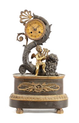 Lot 1382 - LESIEUR AND PONS, AN EARLY 19TH CENTURY FRENCH BRONZE AND ORMOLU MANTEL CLOCK