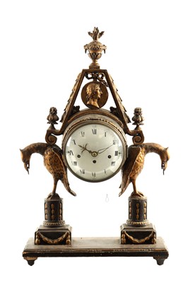Lot 1336 - AN 18TH CENTURY AUSTRIAN CARVED GILTWOOD THREE TRAIN PORTICO CLOCK