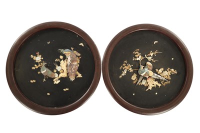 Lot 518 - A PAIR OF MEIJI PERIOD JAPANESE LACQUER INLAID CIRCULAR PLAQUES