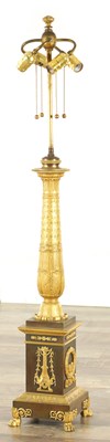 Lot 1089 - A 20TH CENTURY FRENCH EMPIRE REGENCY STYLE BRONZE AND GILT BRONZE LAMP OF LARGE SIZE