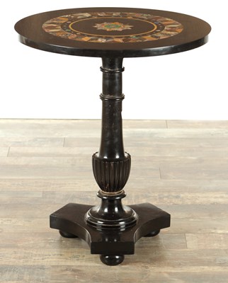 Lot 1508 - A 19TH CENTURY ASHFORD BLACK MARBLE AND SPECIMEN MARBLE INLAID PEDESTAL TABLE