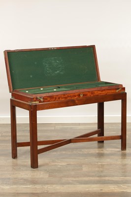 Lot 1583 - A 19TH CENTURY BRASS BOUND FIGURED MAHOGANY GUN CASE