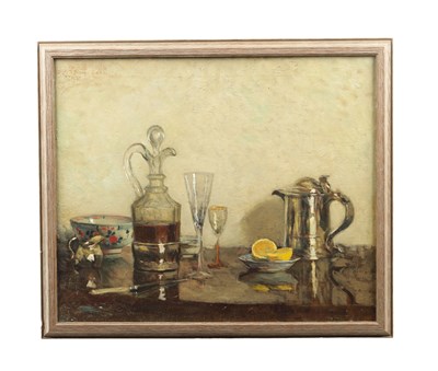 Lot 654 - THOMAS BINNEY GIBBS (1870-1946). A 20TH CENTURY OIL ON CANVAS STILL LIFE