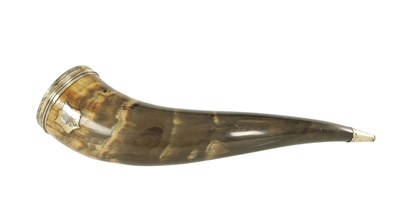 Lot 1161 - A LATE 19TH CENTURY SCOTTISH SILVER-MOUNTED HORN AND FACETED GLASS POWDER FLASK