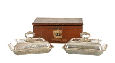 Lot 200 - A PAIR OF 19TH CENTURY SILVER-PLATED OLD SHEFFIELD LIDDED TUREENS IN ORIGINAL CASE