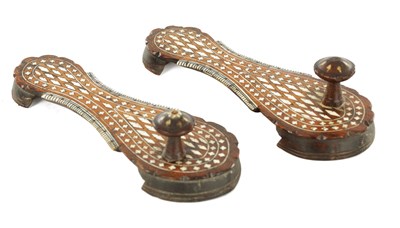 Lot 480 - A PAIR OF 19TH CENTURY INLAID BONE HARDWOOD INDIAN SHOES