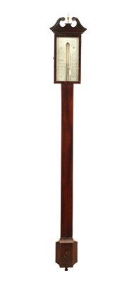 Lot 1432 - THOMAS STOTT. A GEORGE III SCOTTISH MAHOGANY STICK BAROMETER