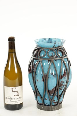 Lot 10 - DAUM AND LOUIS MAJORELLE. A FRENCH ART DECO GLASS AND WROUGHT IRON VASE