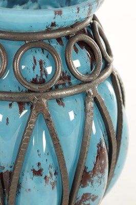 Lot 10 - DAUM AND LOUIS MAJORELLE. A FRENCH ART DECO GLASS AND WROUGHT IRON VASE