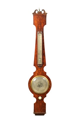 Lot 1285 - P. TARONI, JERSEY. A WILLIAM IV FIGURED MAHOGANY 6" DIAL WHEEL BAROMETER