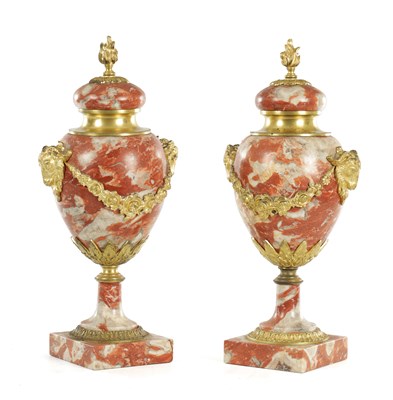 Lot 956 - A PAIR OF LATE 19TH CENTURY FRENCH MARBLE AND ORMOLU CASSOLETTES
