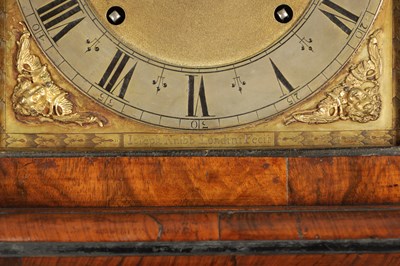 Lot 1395 - JOSEPH KNIBB, LONDINI FECIT. A VERY RARE THREE MONTH DURATION WALNUT MARQUETRY LONGCASE CLOCK