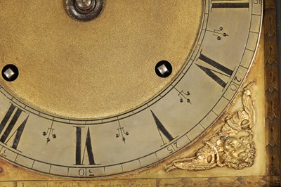 Lot 1395 - JOSEPH KNIBB, LONDINI FECIT. A VERY RARE THREE MONTH DURATION WALNUT MARQUETRY LONGCASE CLOCK