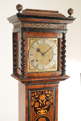 Lot 1395 - JOSEPH KNIBB, LONDINI FECIT. A VERY RARE THREE MONTH DURATION WALNUT MARQUETRY LONGCASE CLOCK