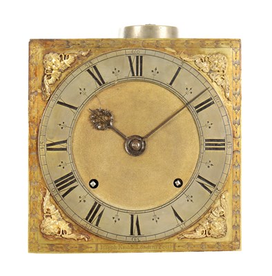Lot 1395 - JOSEPH KNIBB, LONDINI FECIT. A VERY RARE THREE MONTH DURATION WALNUT MARQUETRY LONGCASE CLOCK
