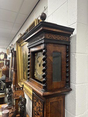 Lot 1395 - JOSEPH KNIBB, LONDINI FECIT. A VERY RARE THREE MONTH DURATION WALNUT MARQUETRY LONGCASE CLOCK
