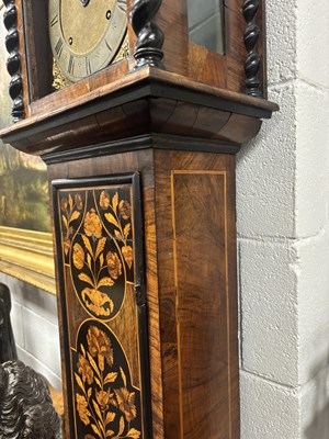 Lot 1395 - JOSEPH KNIBB, LONDINI FECIT. A VERY RARE THREE MONTH DURATION WALNUT MARQUETRY LONGCASE CLOCK