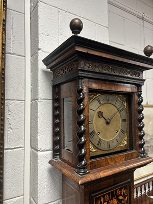 Lot 1395 - JOSEPH KNIBB, LONDINI FECIT. A VERY RARE THREE MONTH DURATION WALNUT MARQUETRY LONGCASE CLOCK