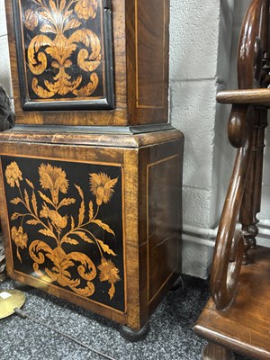 Lot 1395 - JOSEPH KNIBB, LONDINI FECIT. A VERY RARE THREE MONTH DURATION WALNUT MARQUETRY LONGCASE CLOCK
