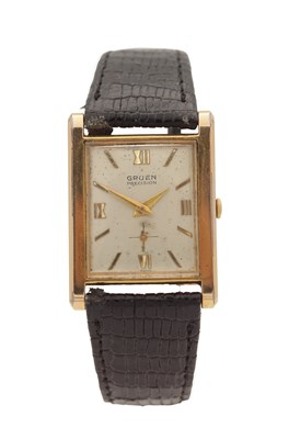 Lot 1216 - A MID 20TH CENTURY ROLLED GOLD GRUEN PRECISION WRISTWATCH