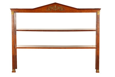 Lot 1623 - AN EARLY 19TH CENTURY AMBOYNA EMPIRE STYLE DISPLAY SHELVES