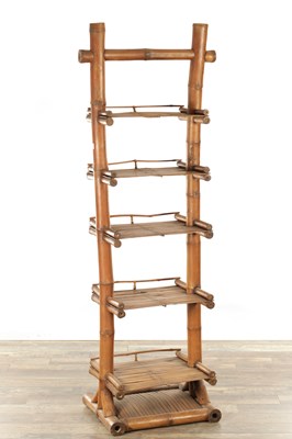 Lot 463 - A 19TH CENTURY CHINESE BAMBOO FIVE TIER WHATNOT