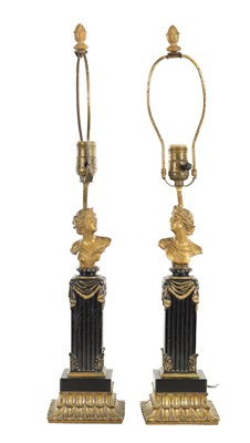 Lot 902 - A PAIR OF EARLY 20TH CENTURY GILT METAL FIGURAL TABLE LAMPS