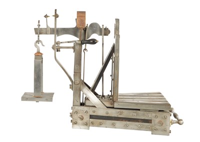 Lot 1155 - AN UNUSUAL 19TH CENTURY FRENCH STEEL AND BRASS MOUNTED WEIGHING SCALES
