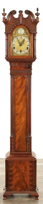 Lot 1301 - AN EARLY 20TH CENTURY CHIPPENDALE DESIGN FLAMED MAHOGANY GRANDDAUGHTER CLOCK