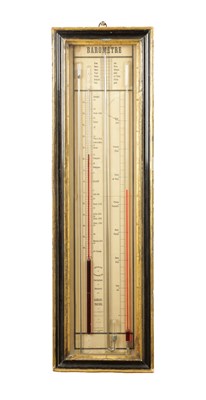 Lot 1339 - A 19TH CENTURY MERCURY AND ALCOHOL FRENCH MAXIMUM / MINIMUM AND BAROMETER/ THERMOMETER