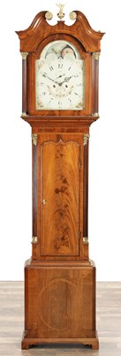 Lot 1430 - BENJAMIN COPE, FRANCHE. A LATE GEORGE III FIGURED MAHOGANY LONGCASE CLOCK