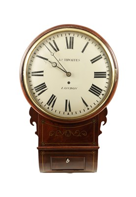 Lot 1370 - JOSHEPH THWAITES, LONDON. A REGENCY BRASS INLAID CONVEX FUSEE WALL CLOCK