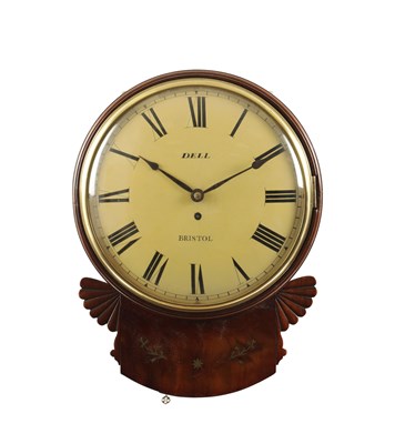 Lot 1343 - DELL, BRISTOL. A REGENCY BRASS INLAID CONVEX FUSEE WALL CLOCK