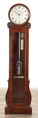 Lot 1352 - A LATE 19TH CENTURY FIGURED MAHOGANY REGULATOR LONGCASE CLOCK SIGNED VULLIAMY, LONDON