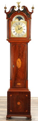 Lot 1418 - THOMAS BROWN, CHESTER. A GEORGE III FIGURED MAHOGANY LONGCASE CLOCK