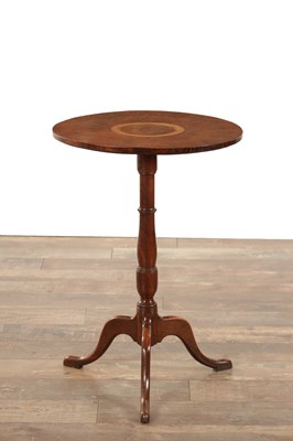 Lot 1411 - AN 18TH CENTURY BURR ELM TRIPOD TABLE WITH SYCAMORE INLAID TOP