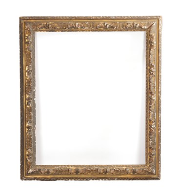 Lot 681 - AN 18TH CENTURY CARVED AND GILTWOOD PICTURE FRAME