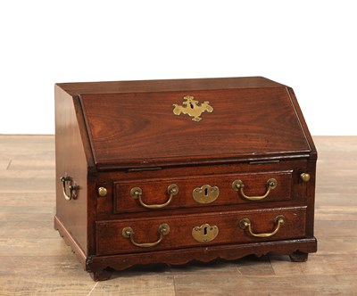 Lot 1434 - AN 18TH CENTURY ANGLO-INDIAN HARDWOOD DESK TOP BUREAU POSSIBLY HUANGHUALI WITH BRASS MOUNTS