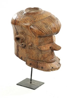 Lot 503 - A 19TH CENTURY KUBA BUSHOONG BWOOM CARVED WOODEN MASK