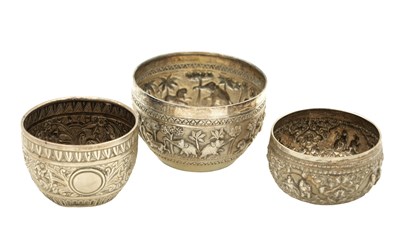 Lot 27 - TWO INDIAN SILVER BOWLS AND ONE ENGLISH SILVER BOWL