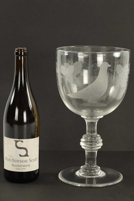 Lot 537 - AN OVERSIZED 19TH CENTURY GLASS ENGRAVED GOBLET